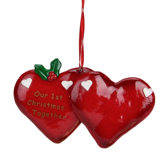 Roman; 4.25" Red Our 1st Christmas Together Hearts Christmas Ornament; Category:Collectible Ornaments; Image:1